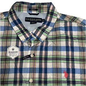 NWT Us Polo Assn Long-Sleeve Button Up Plaid Shirt, Men's Size 2XL